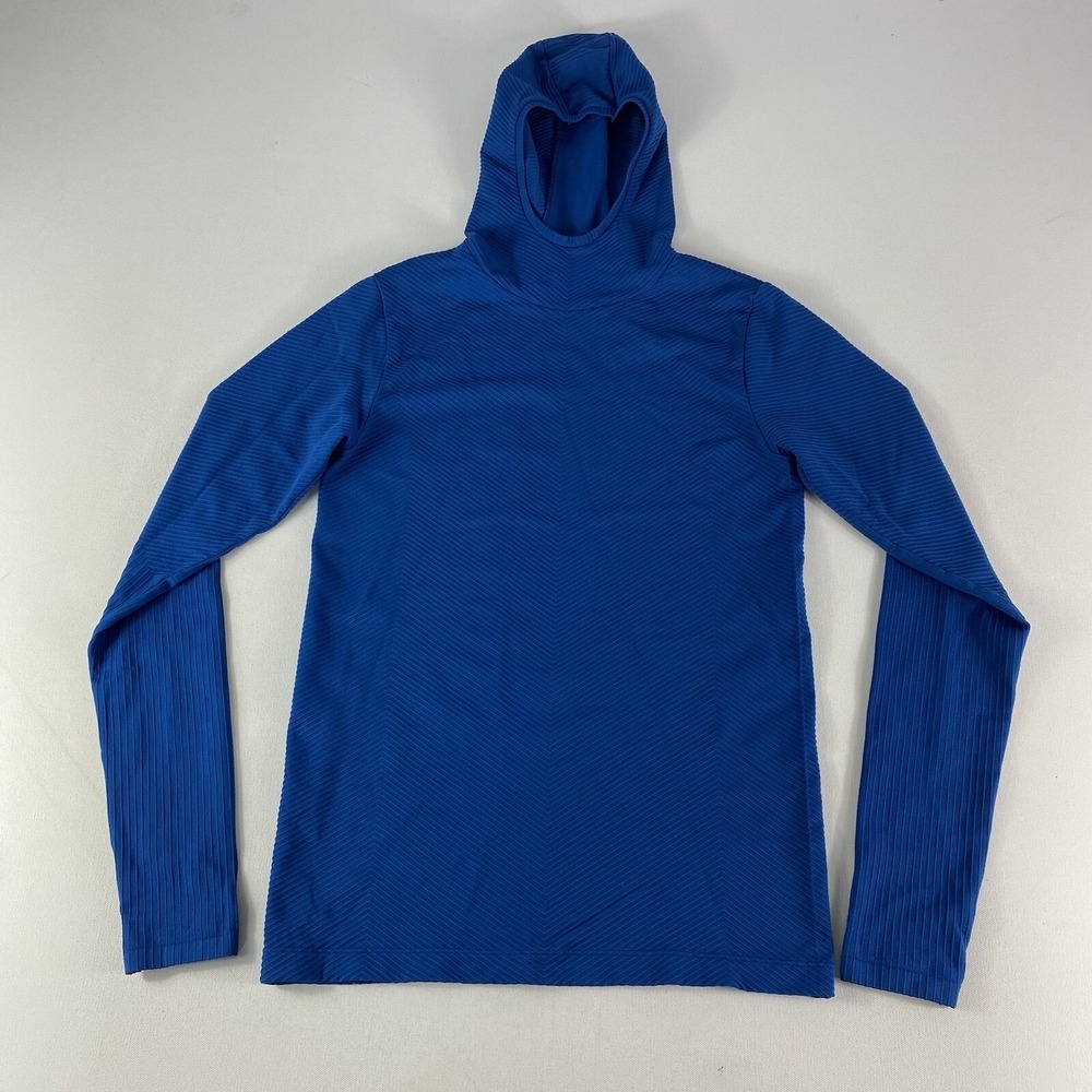 Athleta Hoodie Women's Medium Flurry Scuba Blue Thumb Holes Nylon Stretch Ladies